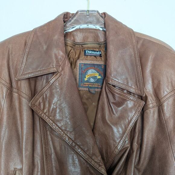 Wilsons Leather Adventure Bound Brown Leather Tie Waist Moto Jacket Pockets L - Picture 11 of 12